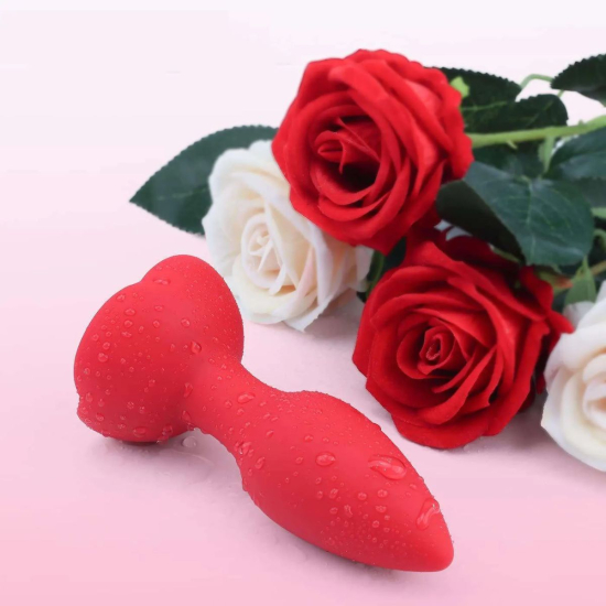 Анальна пробка I’MCUM Rose Plug з пультом управління 10 режимів вібрації колір червоний