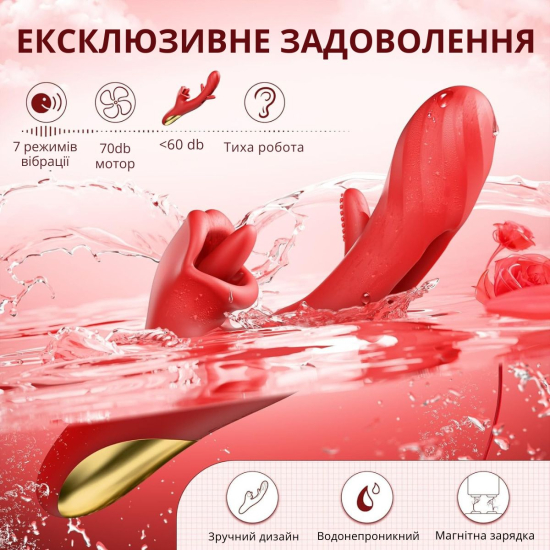 Вібратор I’MCUM Flirt Waves з стимуляцією клітора, 5 режимів лизання, вібрацією та імітацією поштовхів