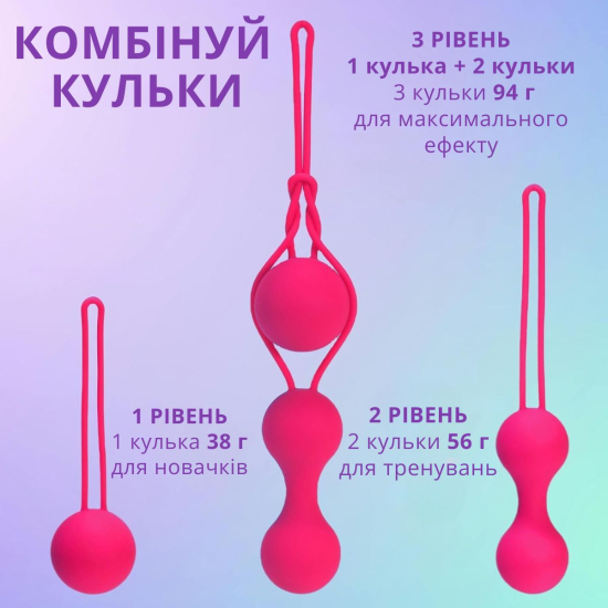 Набор влагалищных шариков Kegel Ball 3 шт, силиконовые, цвет фиолетовый (IM-KGE001)