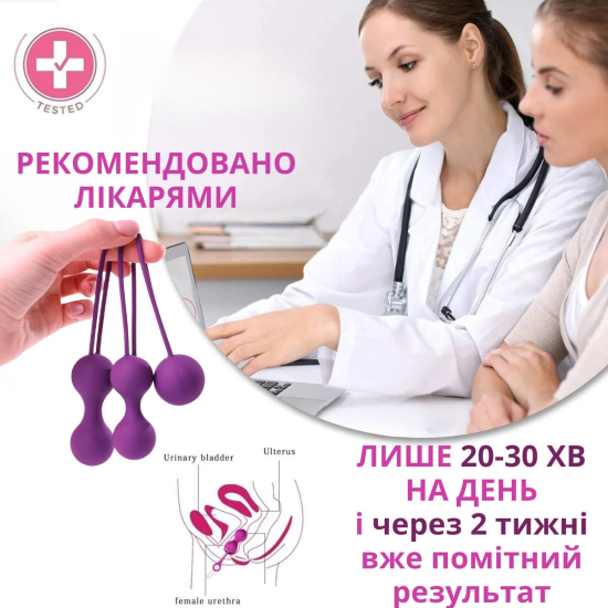 Набор влагалищных шариков Kegel Ball 3 шт, силиконовые, цвет фиолетовый (IM-KGE001)