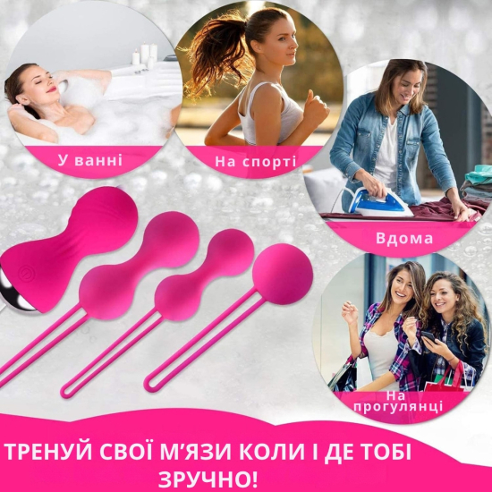 Набор вагинальных шариков I'MCUM Kegel Secret System, 3 шт с виброшлей и пультом управления, розовые (IM-KGE203)