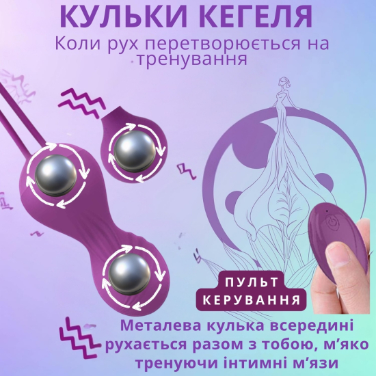Набор вагинальных шариков I’MCUM Kegel Fit 4 в 1 с виброшариком и пультом управления, цвет фиолетовый (IM-KGE204)