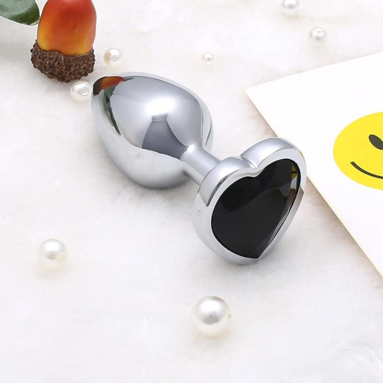 I’MCUM Crystal Heart Metal Butt Plug Size L, with Black Crystal (IM-KGS005_L)