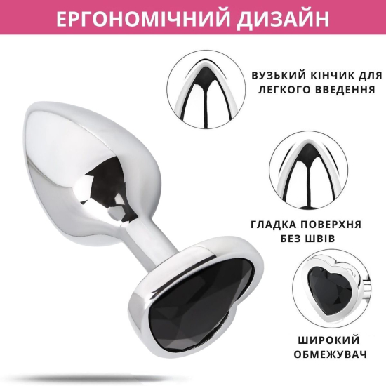 I’MCUM Crystal Heart Metal Butt Plug Size L, with Black Crystal (IM-KGS005_L)