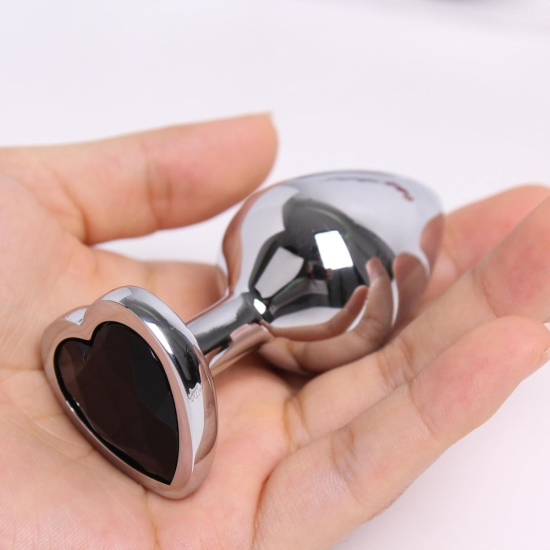 I’MCUM Crystal Heart Metal Butt Plug Size L, with Black Crystal (IM-KGS005_L)