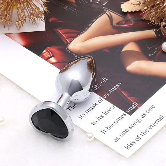 I’MCUM Crystal Heart Metal Butt Plug Size L, with Black Crystal (IM-KGS005_L)
